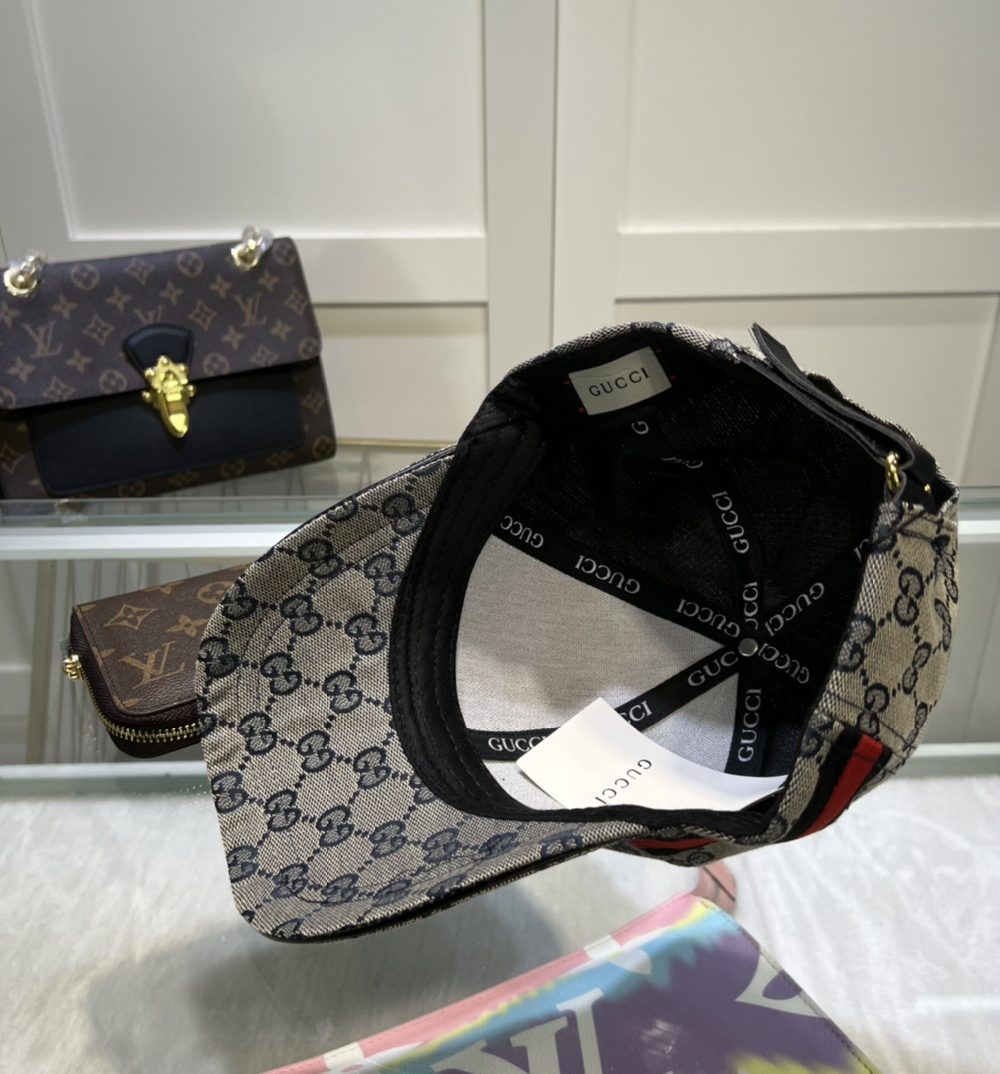 Gucci Original GG Canvas Baseball Hat With Web Grey GG Hat