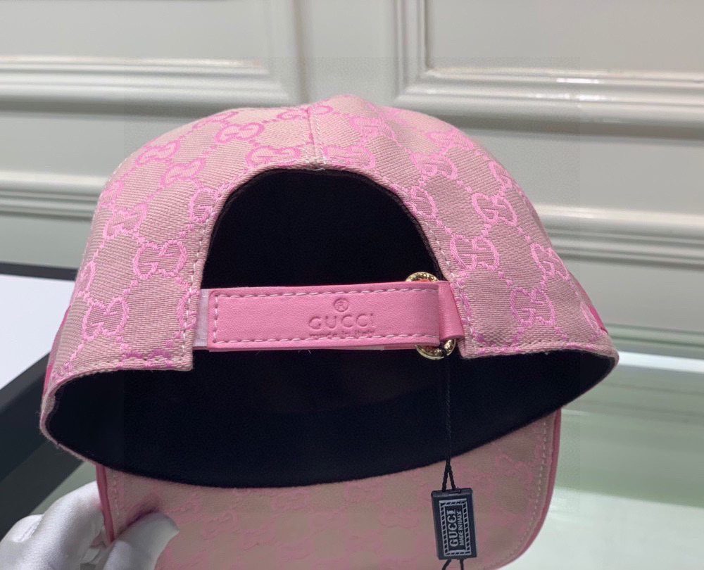 Gucci Original GG Canvas Baseball Hat With Web Pink GG Hat