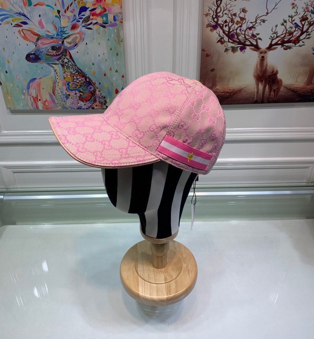 Gucci Original GG Canvas Baseball Hat With Web Pink GG Hat