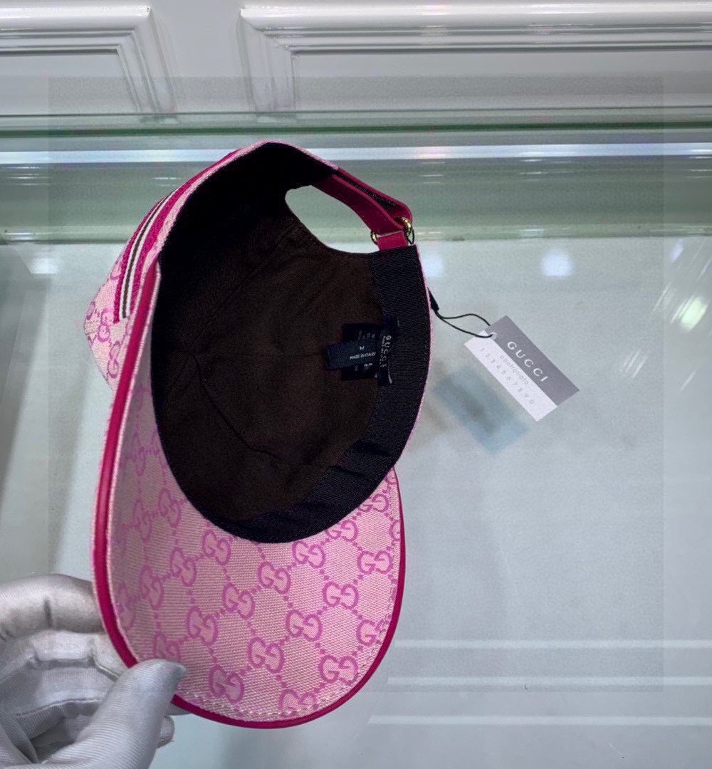 Gucci Original GG Canvas Baseball Hat With Web Pink GG Hat