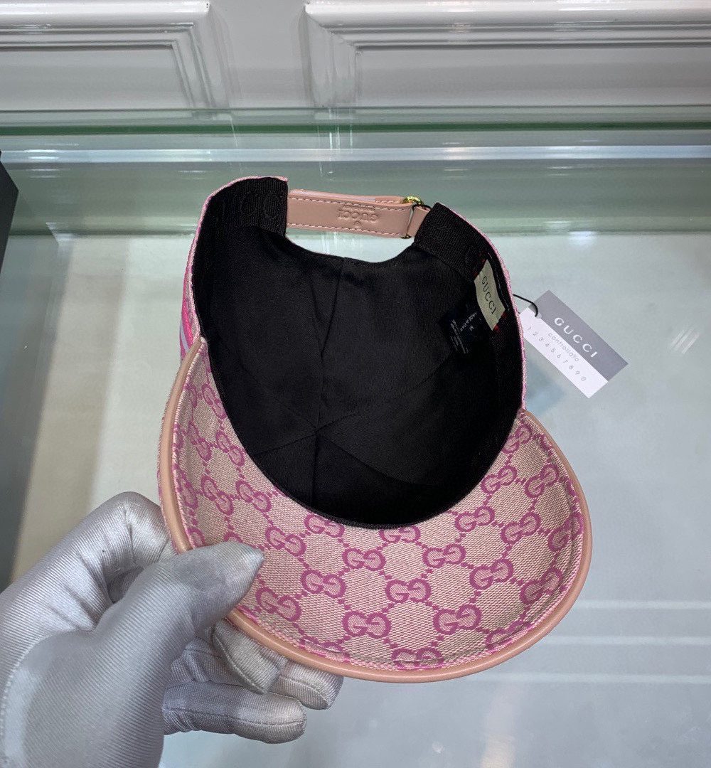 Gucci Original GG Canvas Baseball Hat With Web Pink GG Hat