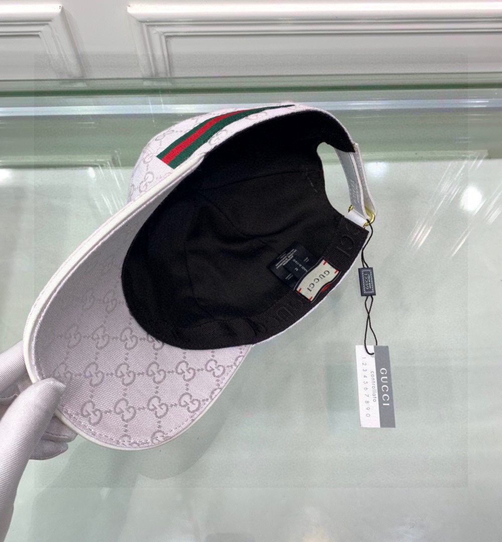 Gucci Original GG Canvas Baseball Hat With Web White GG Hat