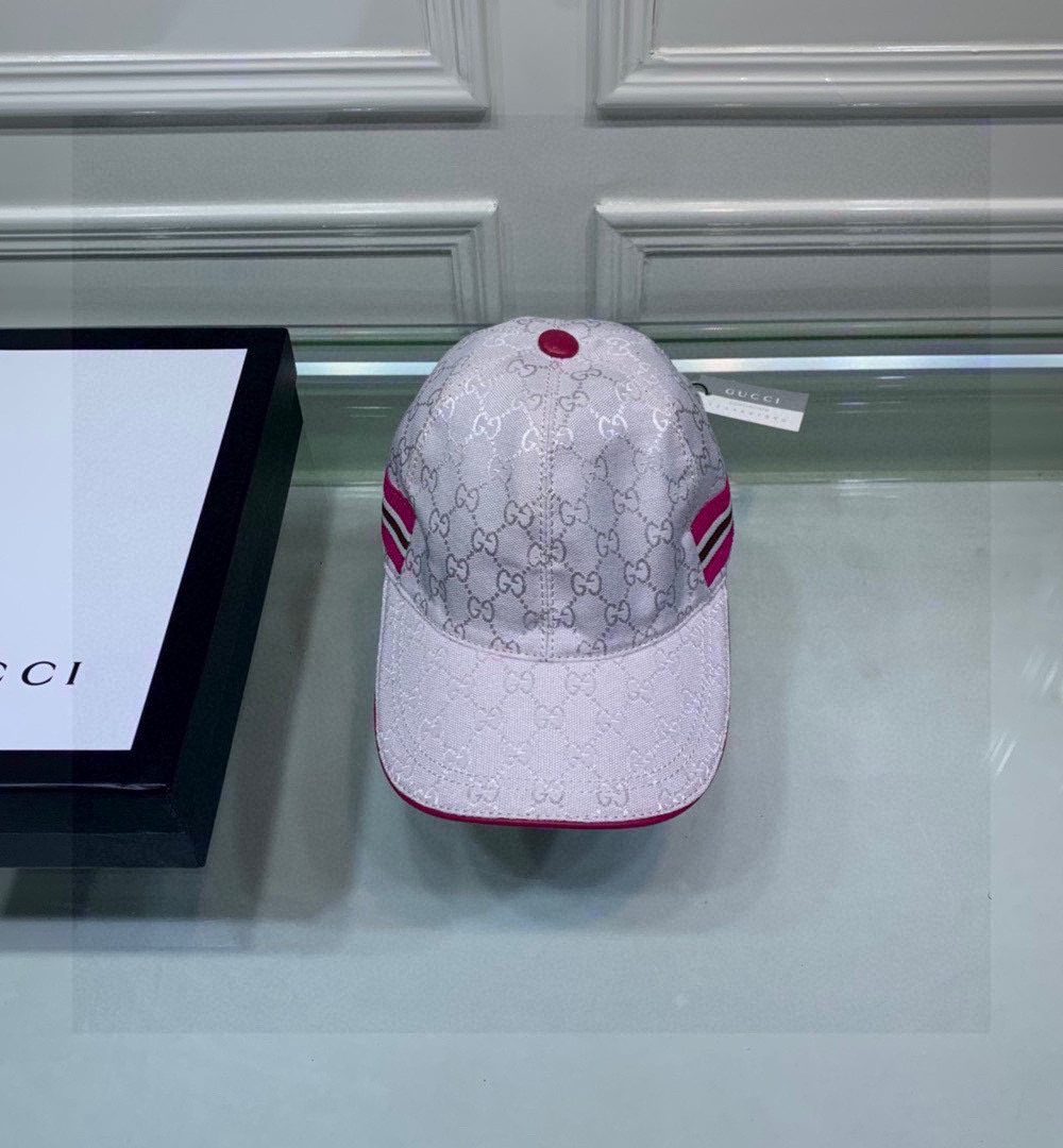 Gucci Original GG Canvas Baseball Hat With Web White GG Hat