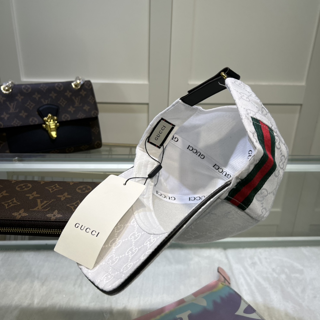 Gucci Original GG Canvas Baseball Hat With Web White GG Hat - Image 3