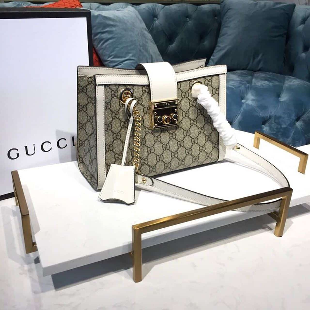 1:1 Replica Gucci Padlock Small GG Shoulder Bag A Material With Low Environmental Impact With White For Women 10in/26cm GG 498156 KHNKG 9761