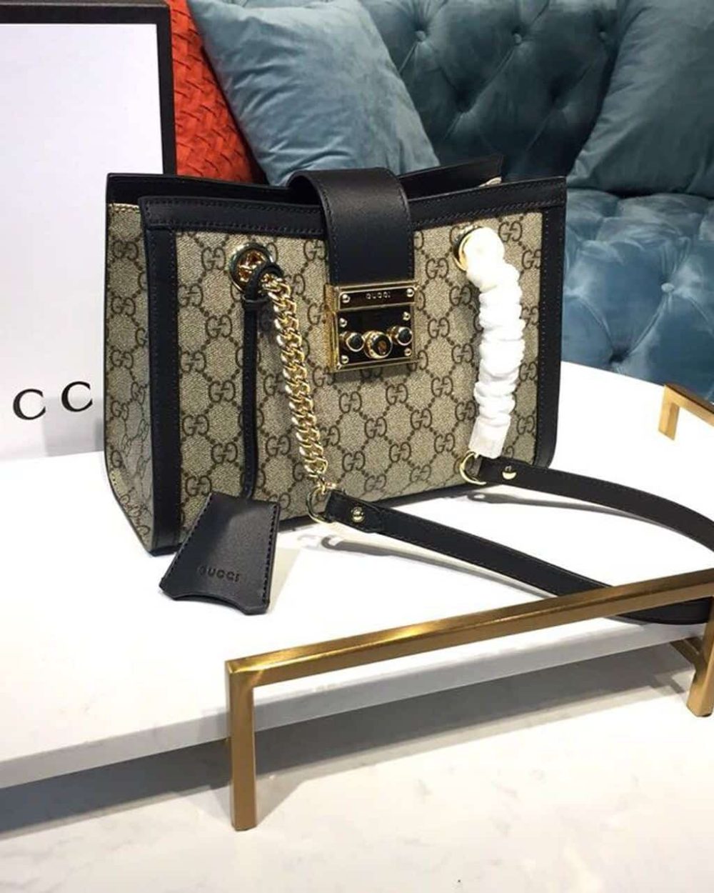 1:1 Replica Gucci Padlock Small GG Shoulder Bag Beige/Ebony GG Supreme Canvas With Black For Women 10in/26cm GG 498156 KHNKG 9769