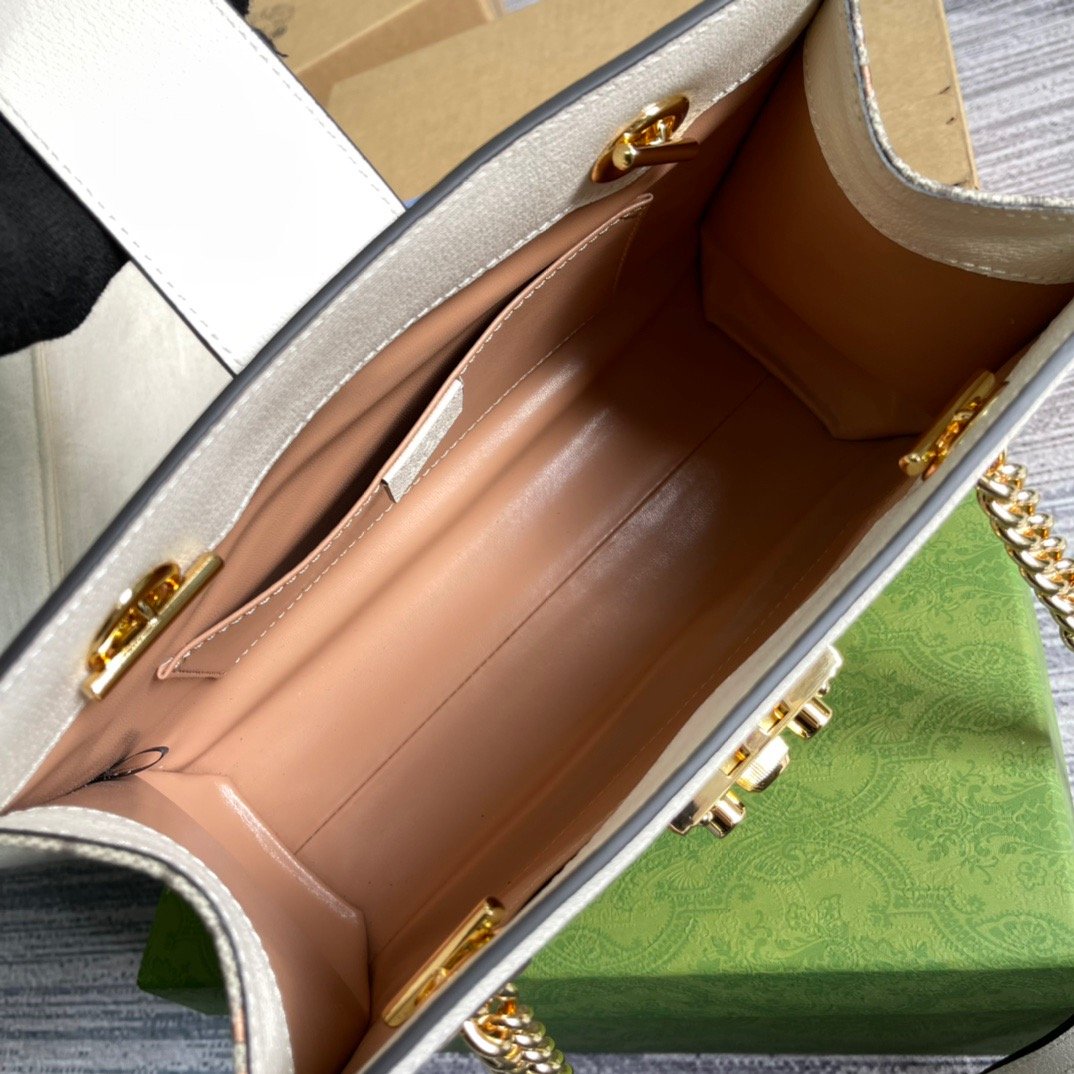 1:1 Replica Gucci Padlock Small Gucci Strawberry Shoulder Bag Beige For Women, Women's Bags 10in/26cm GG - Image 4