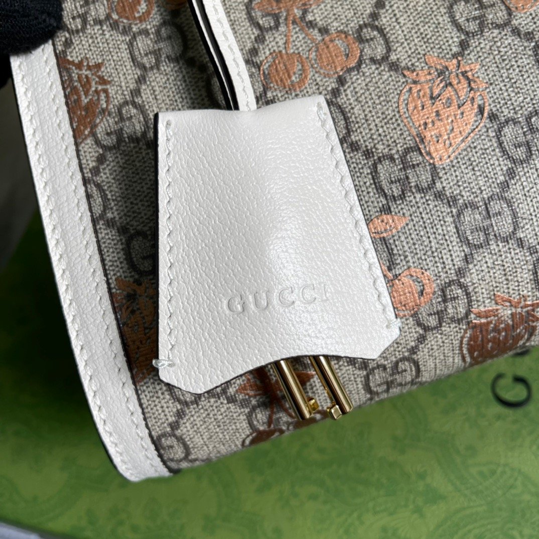 1:1 Replica Gucci Padlock Small Gucci Strawberry Shoulder Bag Beige For Women, Women's Bags 10in/26cm GG - Image 12