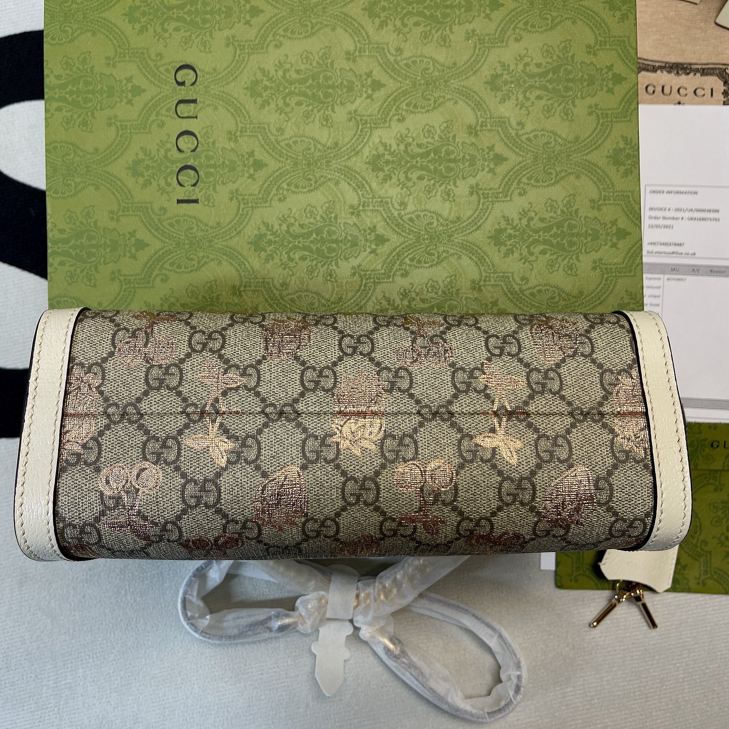 1:1 Replica Gucci Padlock Small Gucci Strawberry Shoulder Bag Beige For Women, Women's Bags 10in/26cm GG - Image 2