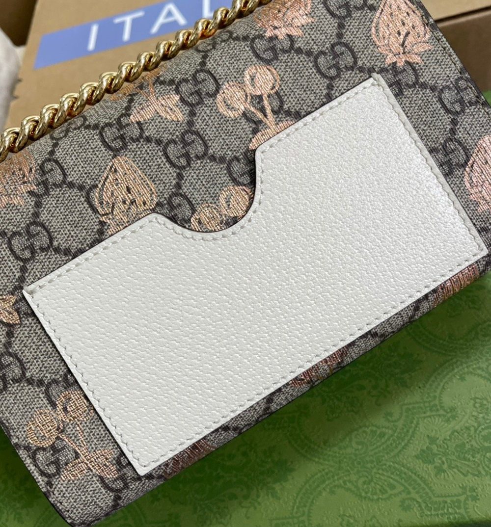 1:1 Replica Gucci Padlock Small Gucci Strawberry Shoulder Bag Beige For Women, Women's Bags 7.9in/20cm GG