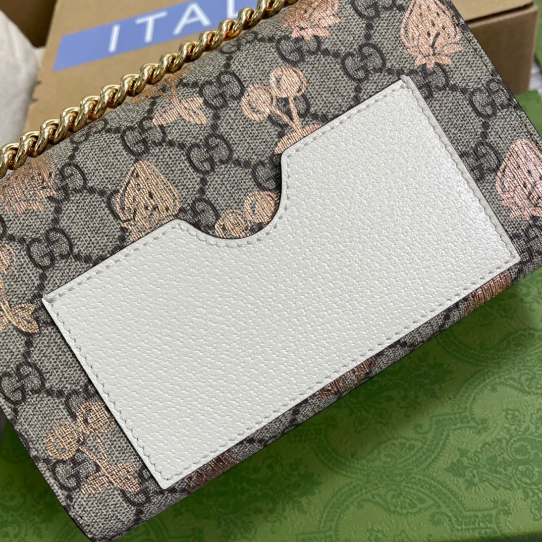 1:1 Replica Gucci Padlock Small Gucci Strawberry Shoulder Bag Beige For Women, Women's Bags 7.9in/20cm GG - Image 8
