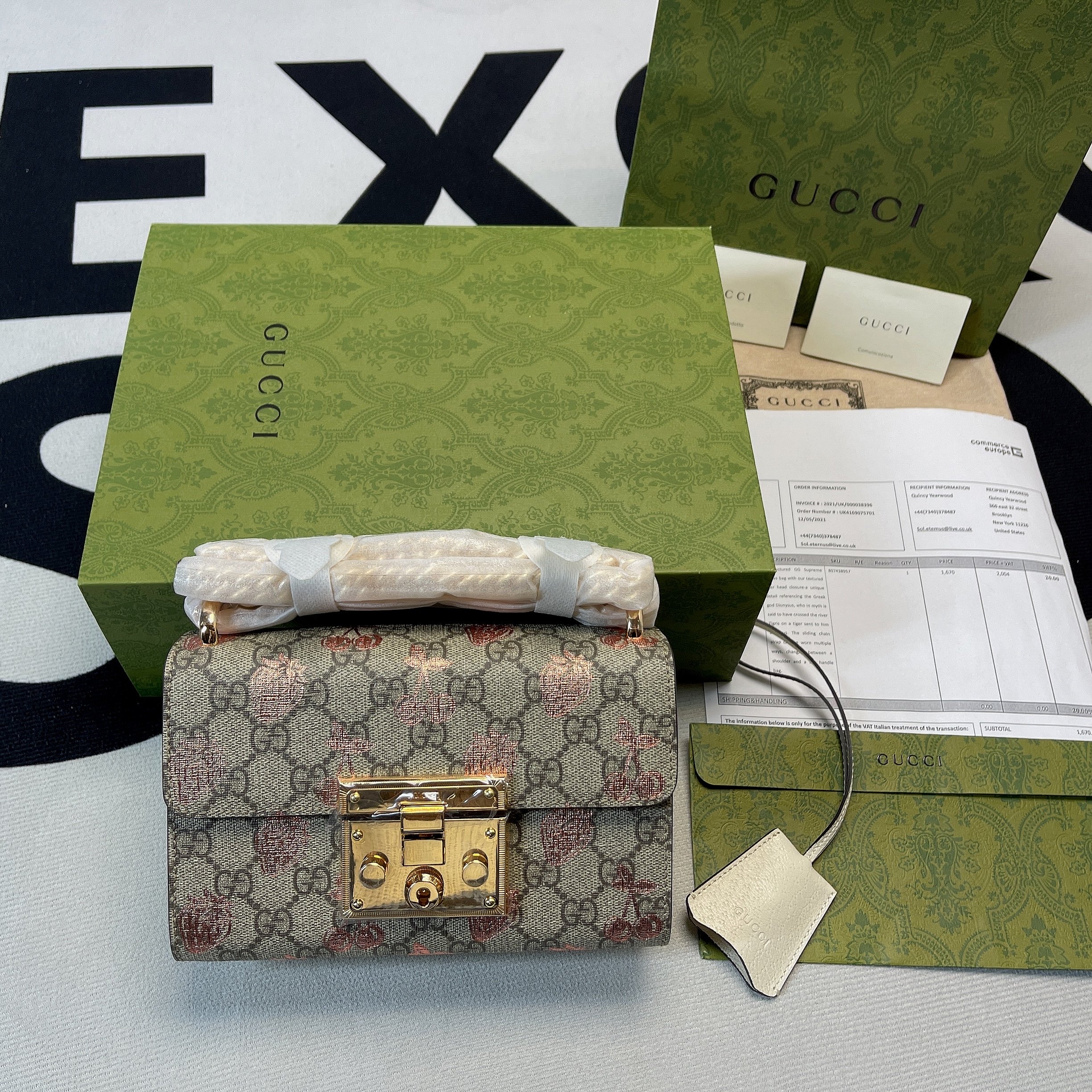 1:1 Replica Gucci Padlock Small Gucci Strawberry Shoulder Bag Beige For Women, Women's Bags 7.9in/20cm GG - Image 5