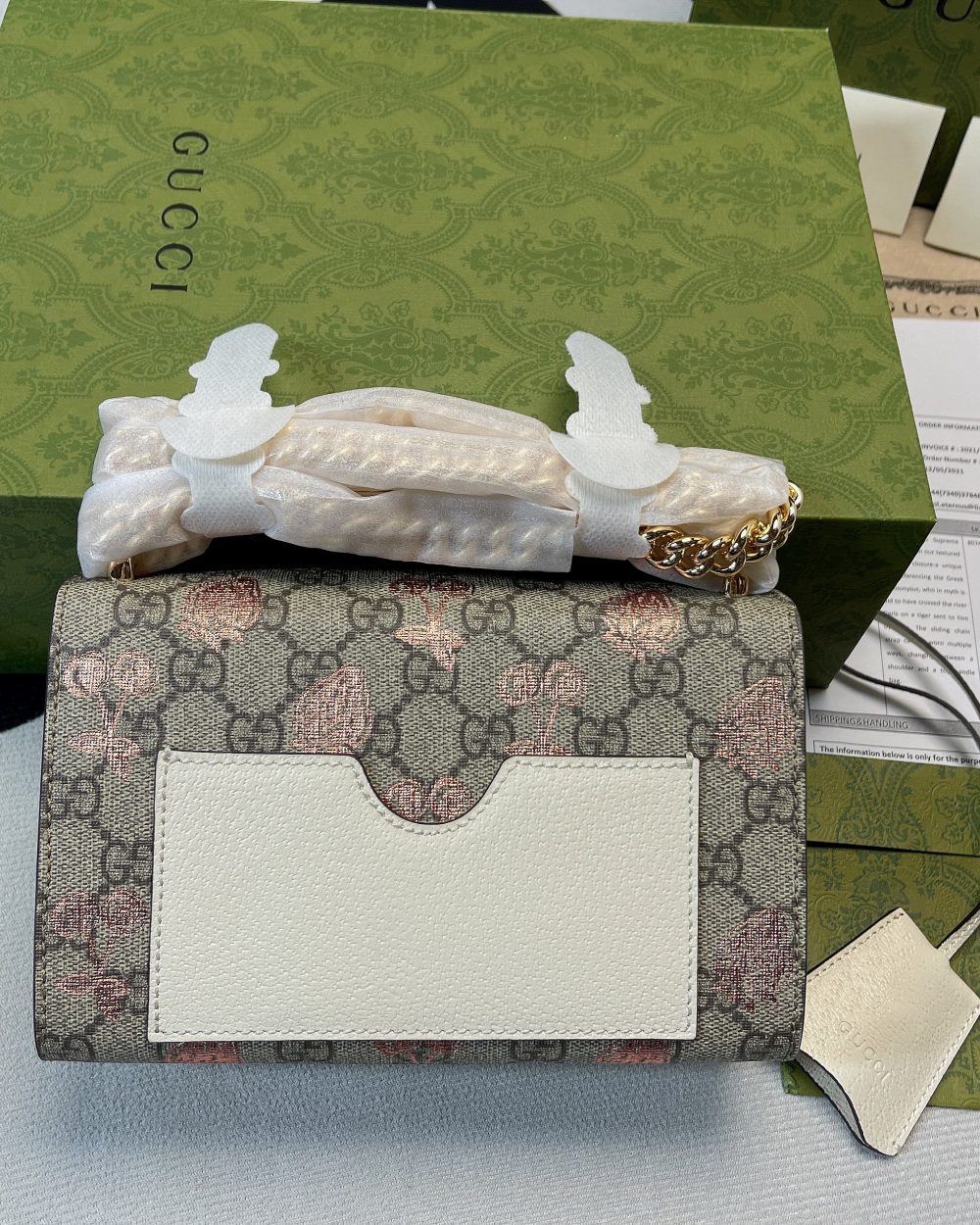 1:1 Replica Gucci Padlock Small Gucci Strawberry Shoulder Bag Beige For Women, Women's Bags 7.9in/20cm GG