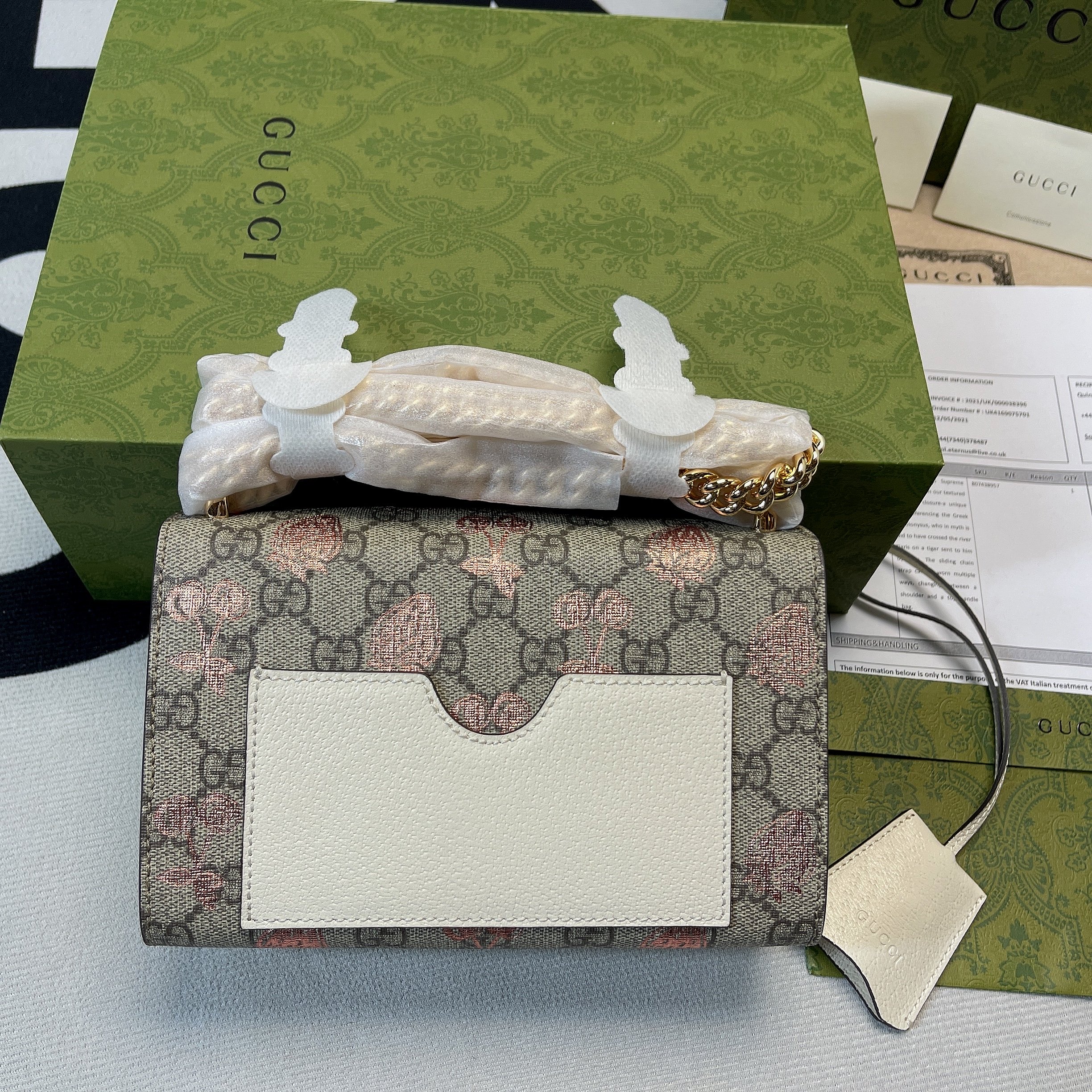 1:1 Replica Gucci Padlock Small Gucci Strawberry Shoulder Bag Beige For Women, Women's Bags 7.9in/20cm GG - Image 15