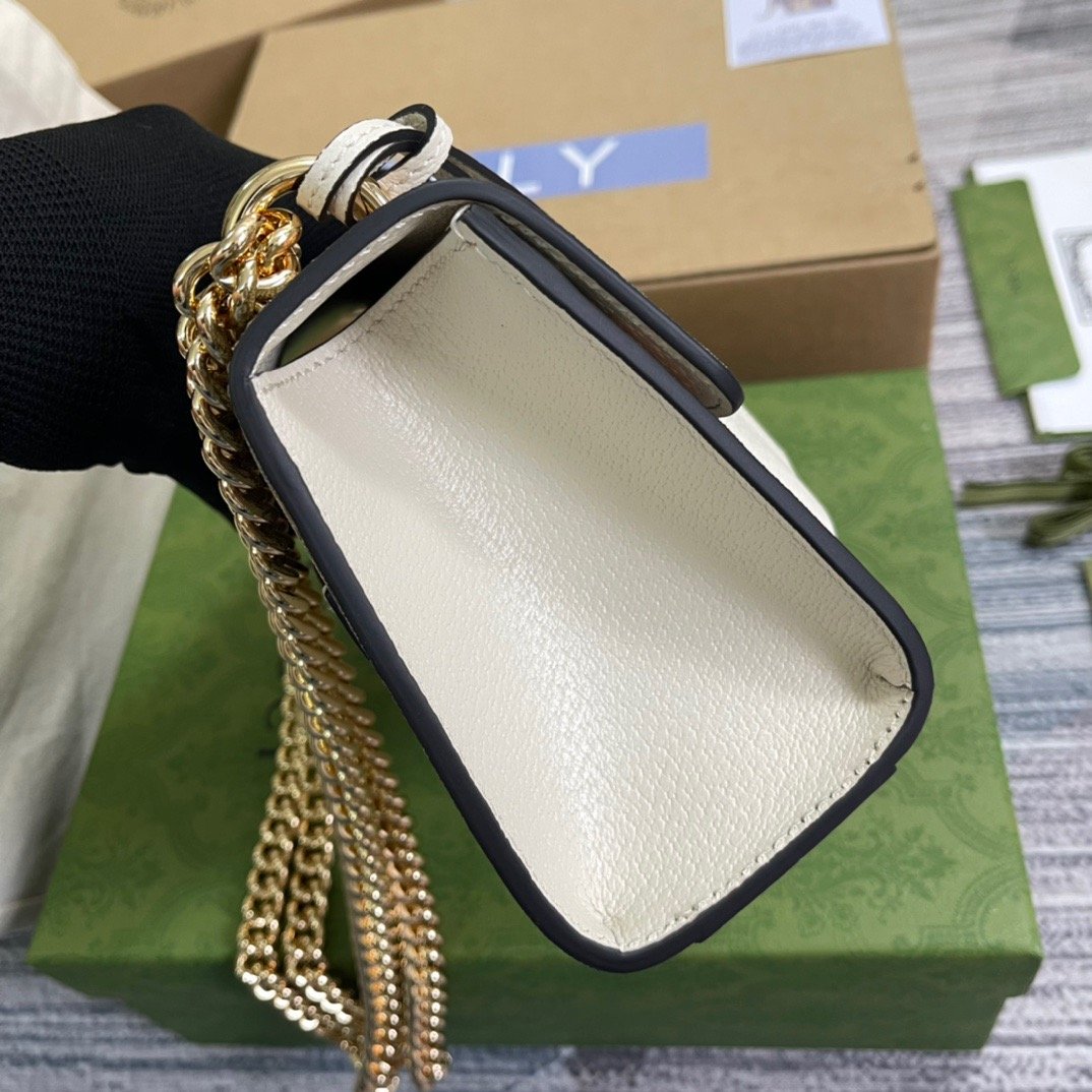 1:1 Replica Gucci Padlock Small Gucci Strawberry Shoulder Bag Beige For Women, Women's Bags 7.9in/20cm GG - Image 10