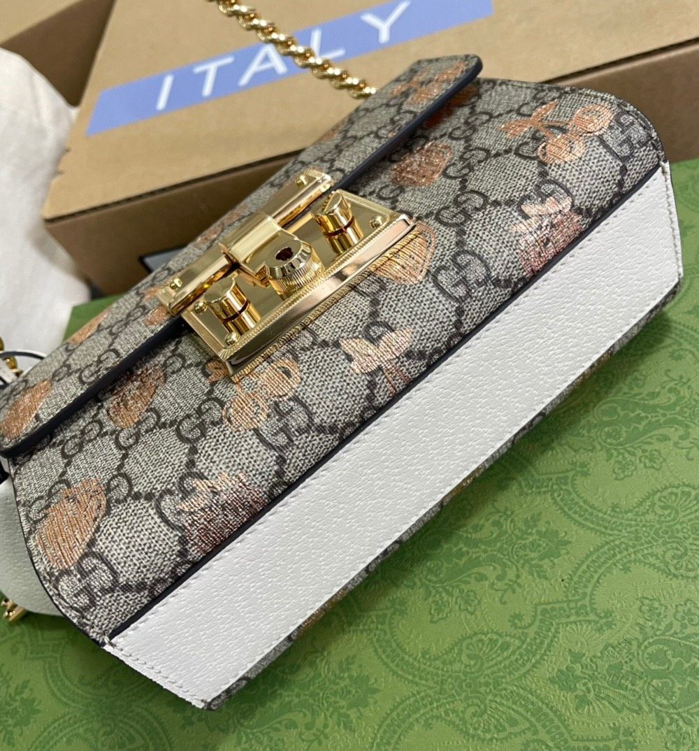 1:1 Replica Gucci Padlock Small Gucci Strawberry Shoulder Bag Beige For Women, Women's Bags 7.9in/20cm GG