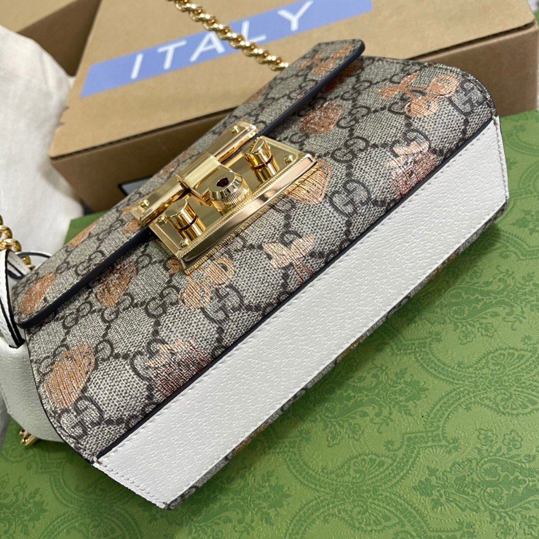 1:1 Replica Gucci Padlock Small Gucci Strawberry Shoulder Bag Beige For Women, Women's Bags 7.9in/20cm GG - Image 4