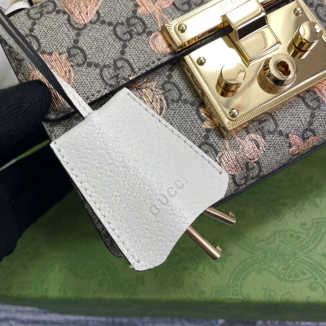 1:1 Replica Gucci Padlock Small Gucci Strawberry Shoulder Bag Beige For Women, Women's Bags 7.9in/20cm GG - Image 2