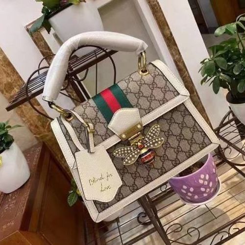 1:1 Replica Gucci Queen Margaret GG Small Top Handle Bag Beige And Ebony GG Supreme Canvas For Women 10in/26cm GG 476541