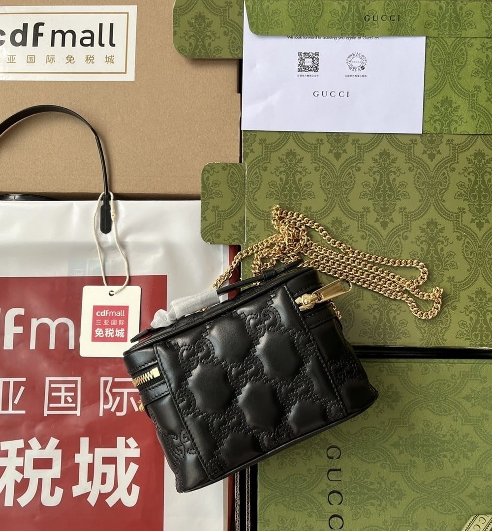 1:1 Replica Gucci Quilted GG Mini Handbag Black For Women, Women's Bags 6.3in/16cm GG 723770 UM8IG 1000