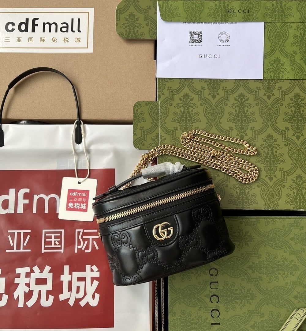 1:1 Replica Gucci Quilted GG Mini Handbag Black For Women, Women's Bags 6.3in/16cm GG 723770 UM8IG 1000