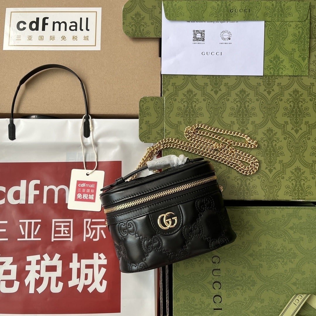 1:1 Replica Gucci Quilted GG Mini Handbag Black For Women, Women's Bags 6.3in/16cm GG 723770 UM8IG 1000