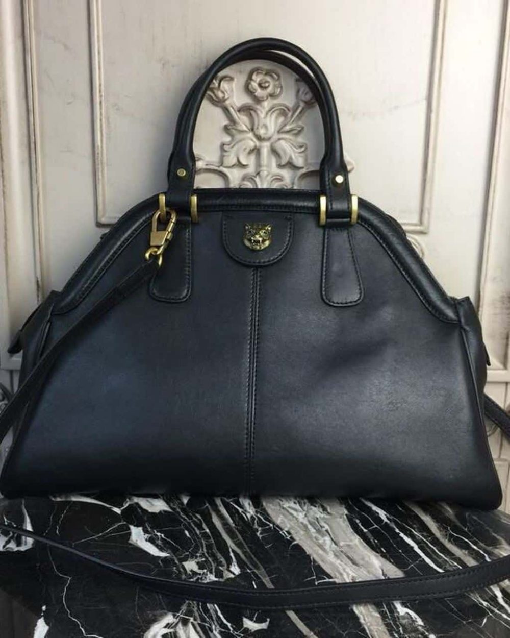 1:1 Replica Gucci Re(Belle) Large Top Handle Bag Black For Women 15.75in/40cm GG