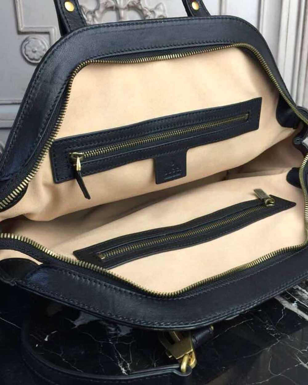 1:1 Replica Gucci Re(Belle) Large Top Handle Bag Black For Women 15.75in/40cm GG