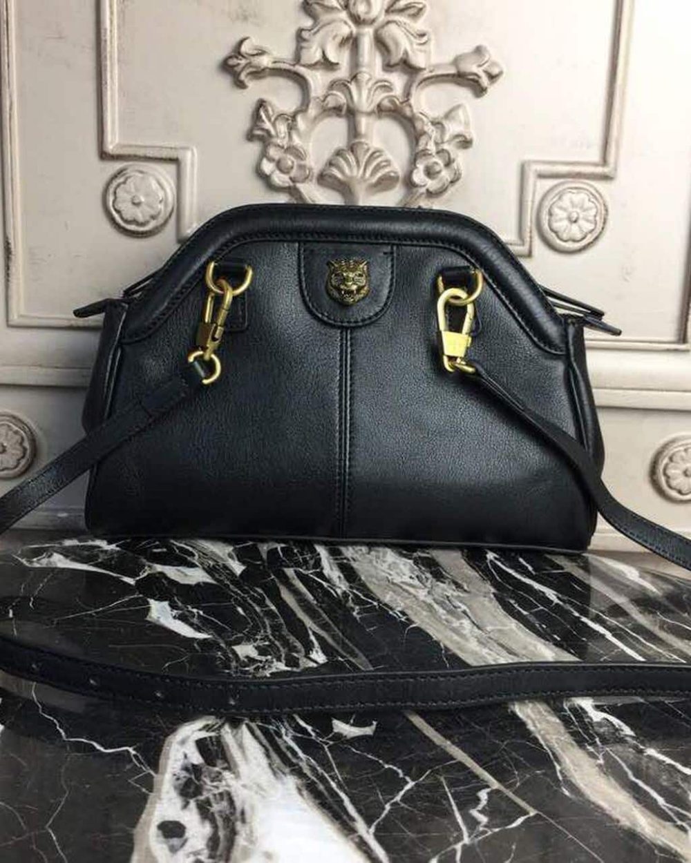 1:1 Replica Gucci RE(BELLE) Medium Top Handle Bag Black For Women 10.7in/27cm GG