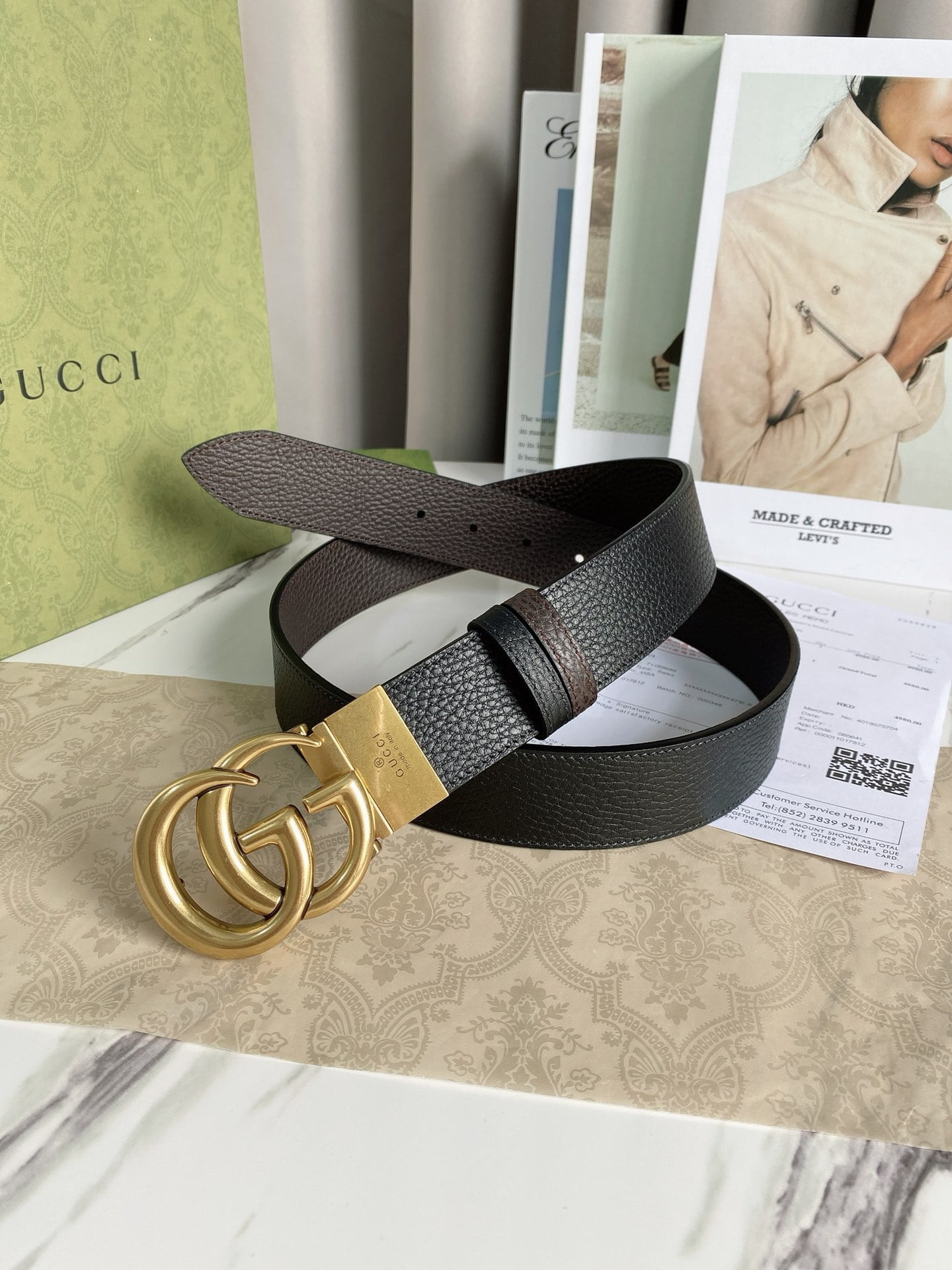 1:1 Replica Gucci Reversible Belt With Double G Buckle Black/Light Brown, GG Women Belt 643847 CAO2T 8170 - Image 5