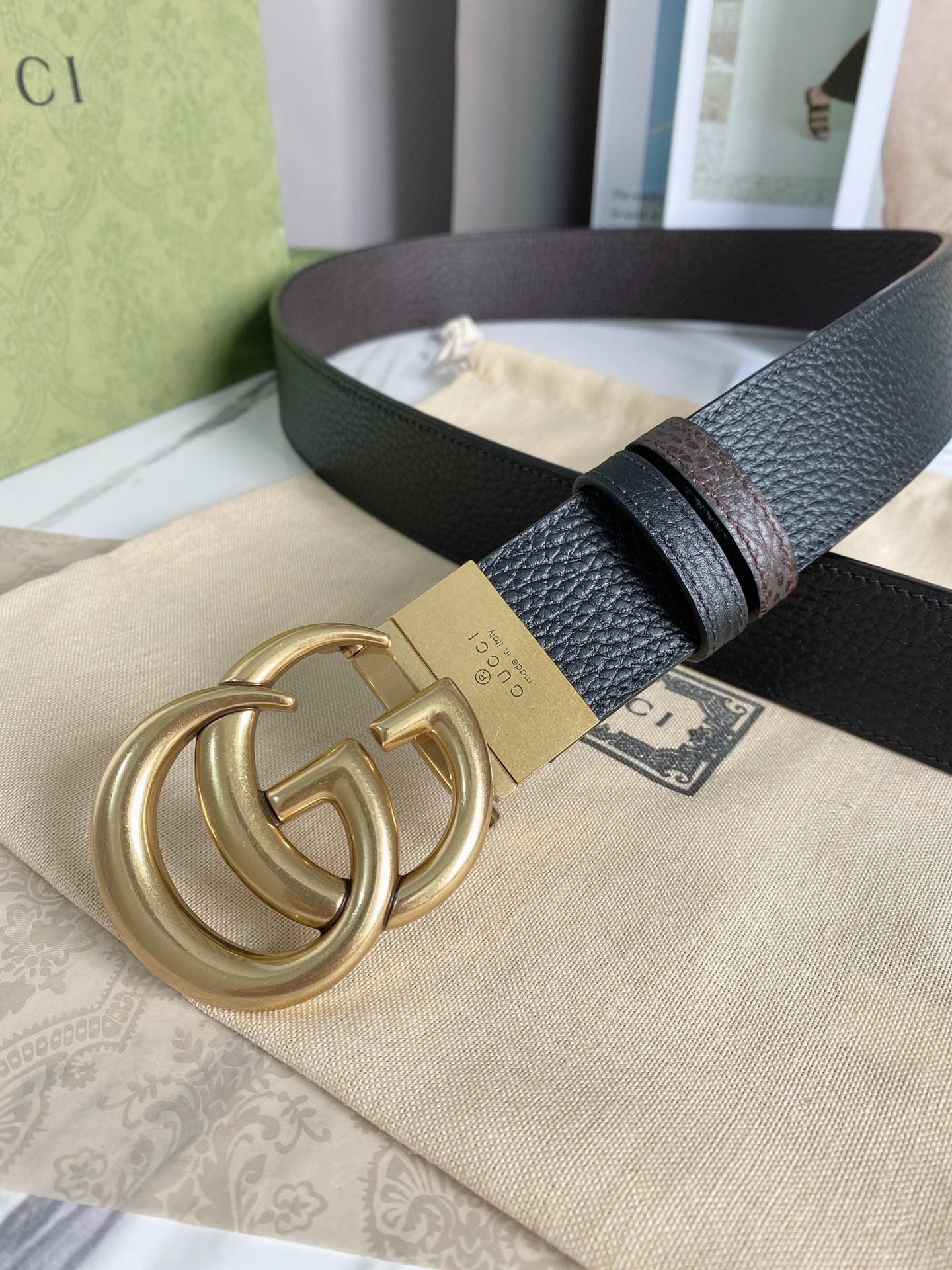 1:1 Replica Gucci Reversible Belt With Double G Buckle Black/Light Brown, GG Women Belt 643847 CAO2T 8170 - Image 3
