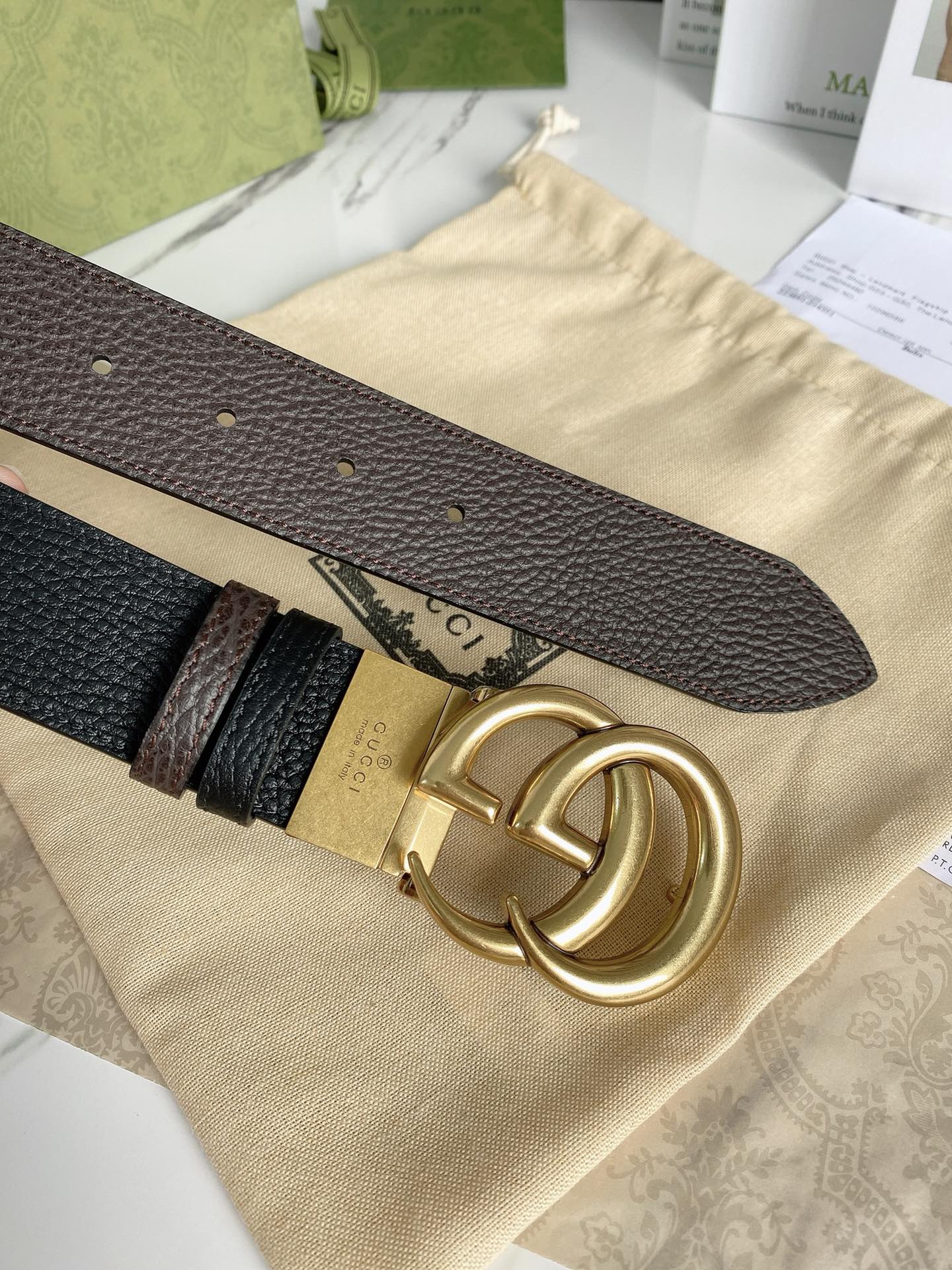 1:1 Replica Gucci Reversible Belt With Double G Buckle Black/Light Brown, GG Women Belt 643847 CAO2T 8170 - Image 2