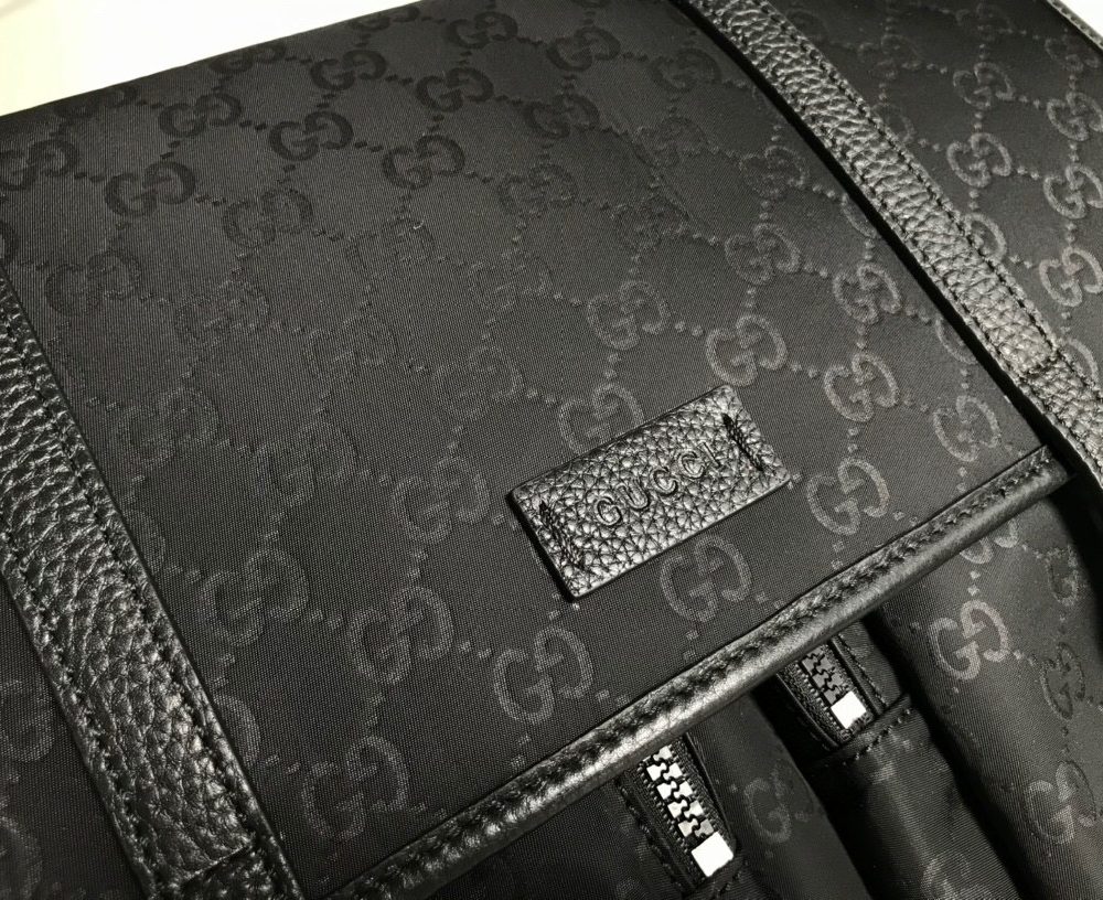 1:1 Replica Gucci Shoulder Bag Nylon Shima Black GG Embossed For Men 13.8in/35cm GG