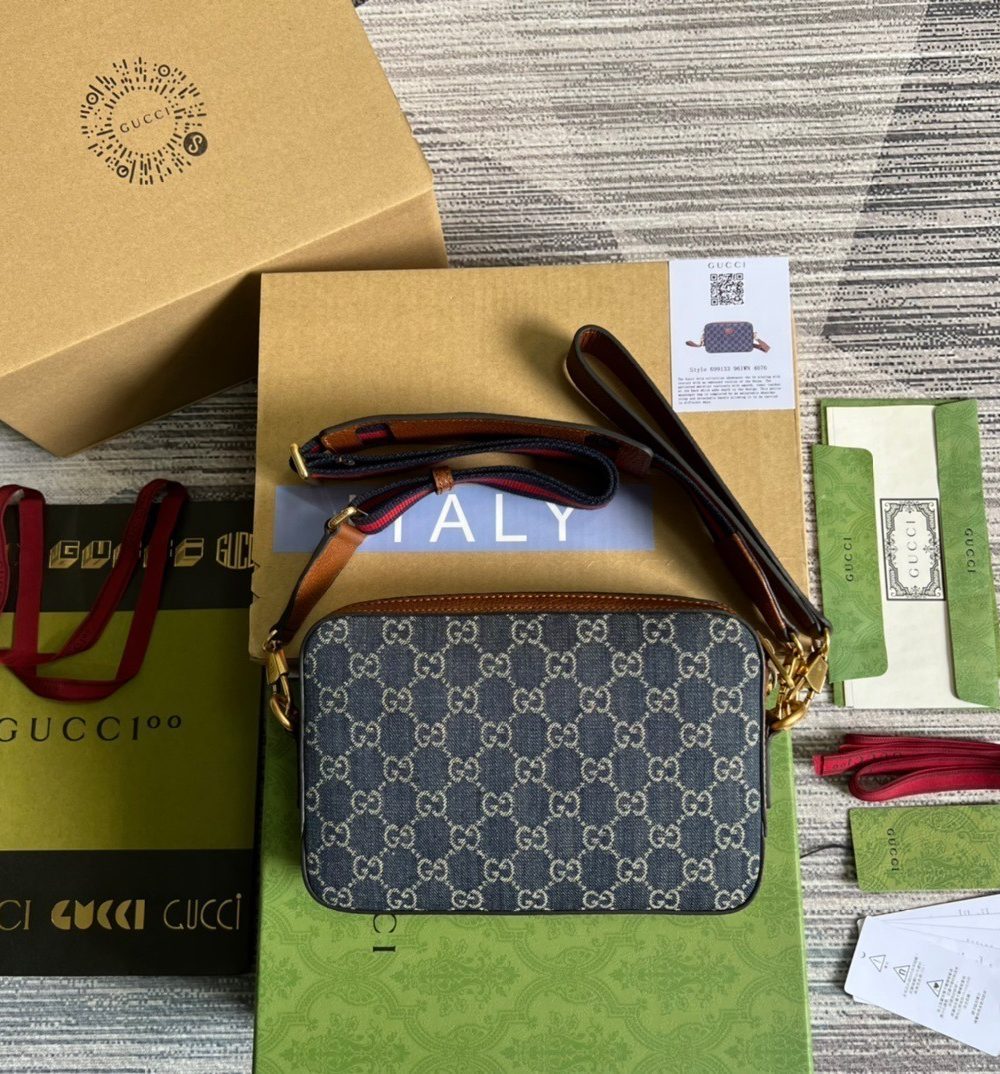 1:1 Replica Gucci Shoulder Bag With Interlocking G Blue And Ivory GG Denim Jacquard For Women  9.6in/24.5cm GG