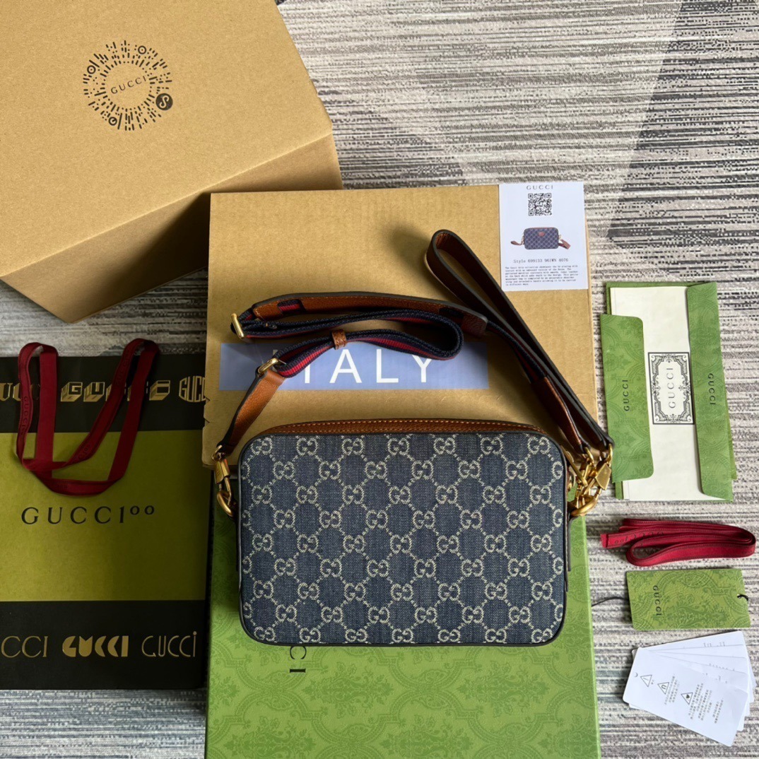 1:1 Replica Gucci Shoulder Bag With Interlocking G Blue And Ivory GG Denim Jacquard For Women 9.6in/24.5cm GG - Image 3