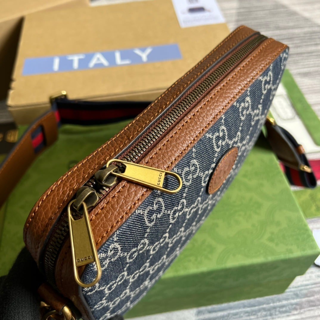 1:1 Replica Gucci Shoulder Bag With Interlocking G Blue And Ivory GG Denim Jacquard For Women 9.6in/24.5cm GG - Image 6