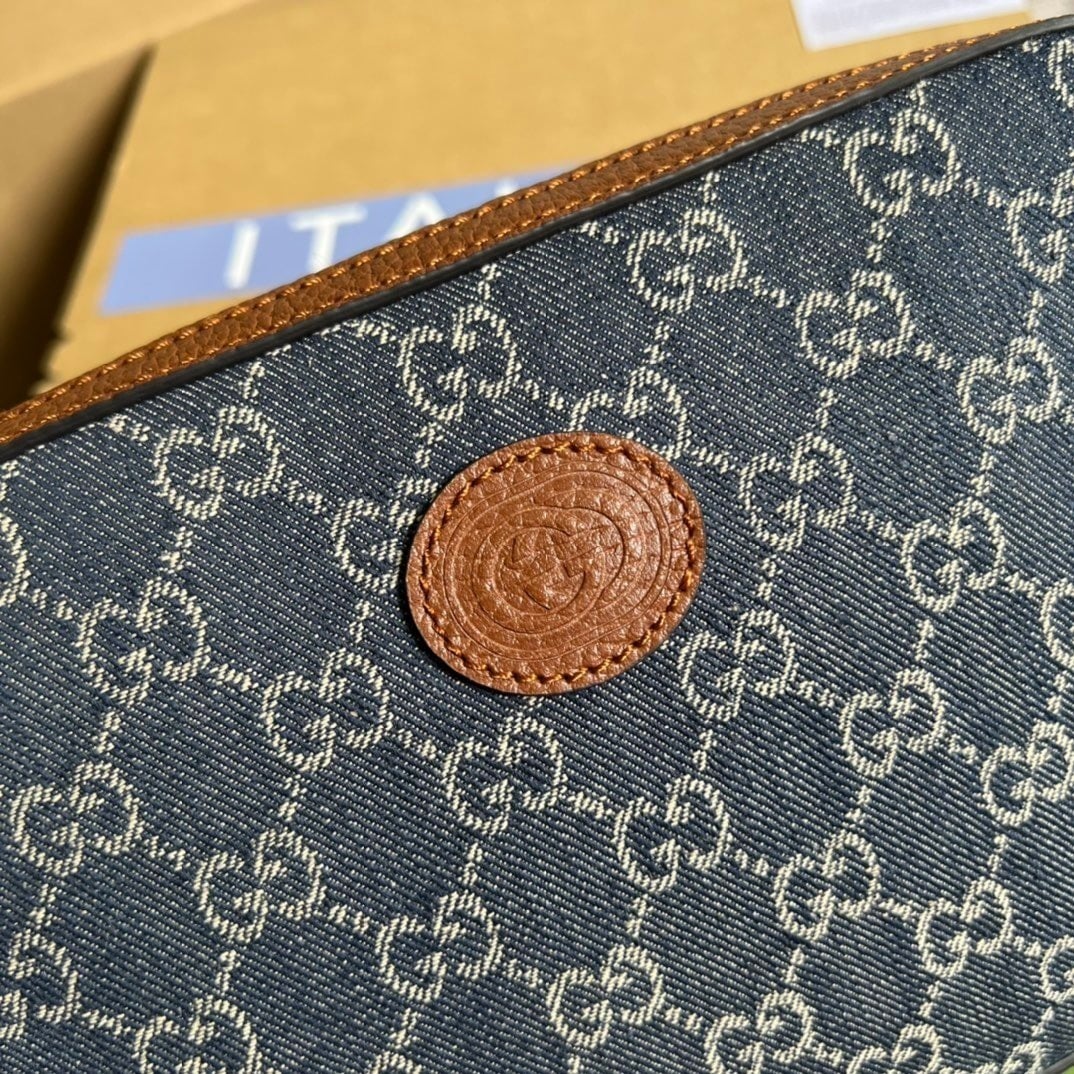 1:1 Replica Gucci Shoulder Bag With Interlocking G Blue And Ivory GG Denim Jacquard For Women 9.6in/24.5cm GG - Image 4