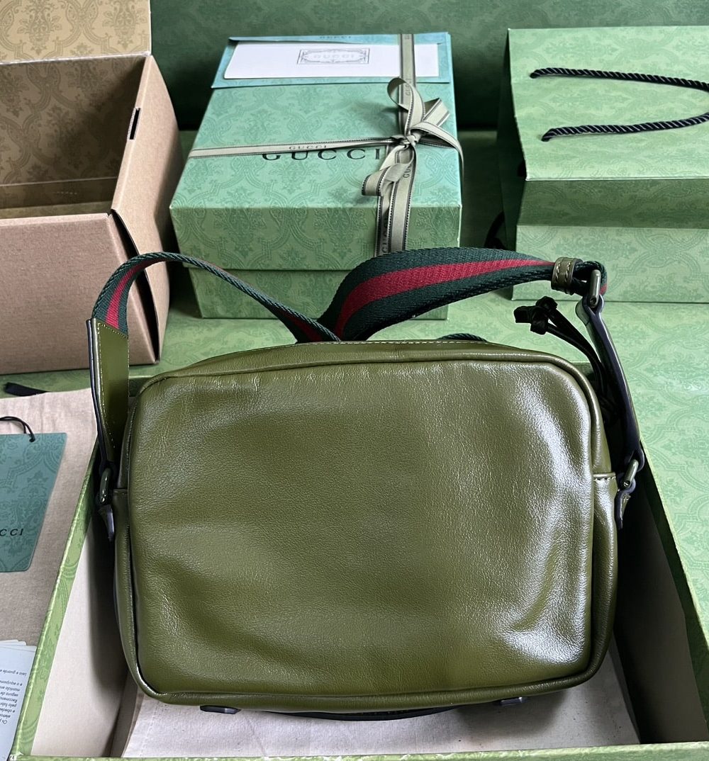 1:1 Replica Gucci Shoulder Tonal Double G Bag Green Khaki/Black For Men 23.3cm/9.2in 725696 AABDH 3353