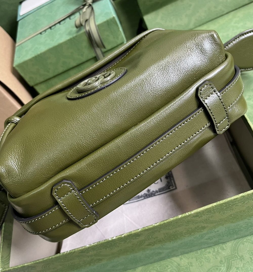 1:1 Replica Gucci Shoulder Tonal Double G Bag Green Khaki/Black For Men 23.3cm/9.2in 725696 AABDH 3353
