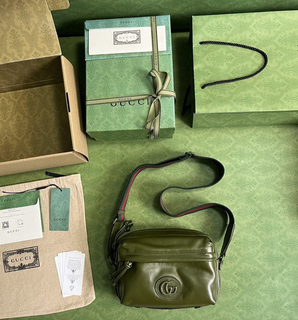 1:1 Replica Gucci Shoulder Tonal Double G Bag Green Khaki/Black For Men 23.3cm/9.2in 725696 AABDH 3353