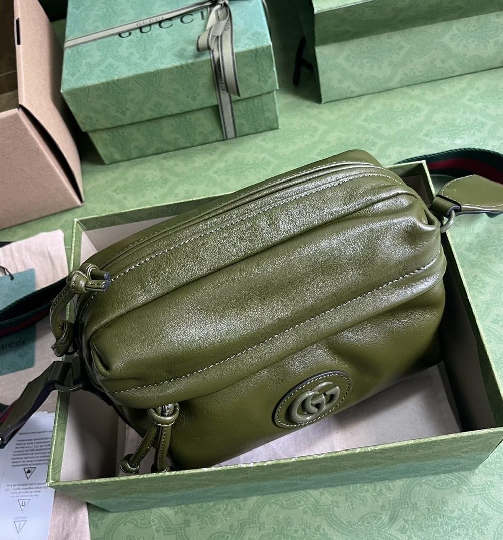 1:1 Replica Gucci Shoulder Tonal Double G Bag Green Khaki/Black For Men 23.3cm/9.2in 725696 AABDH 3353