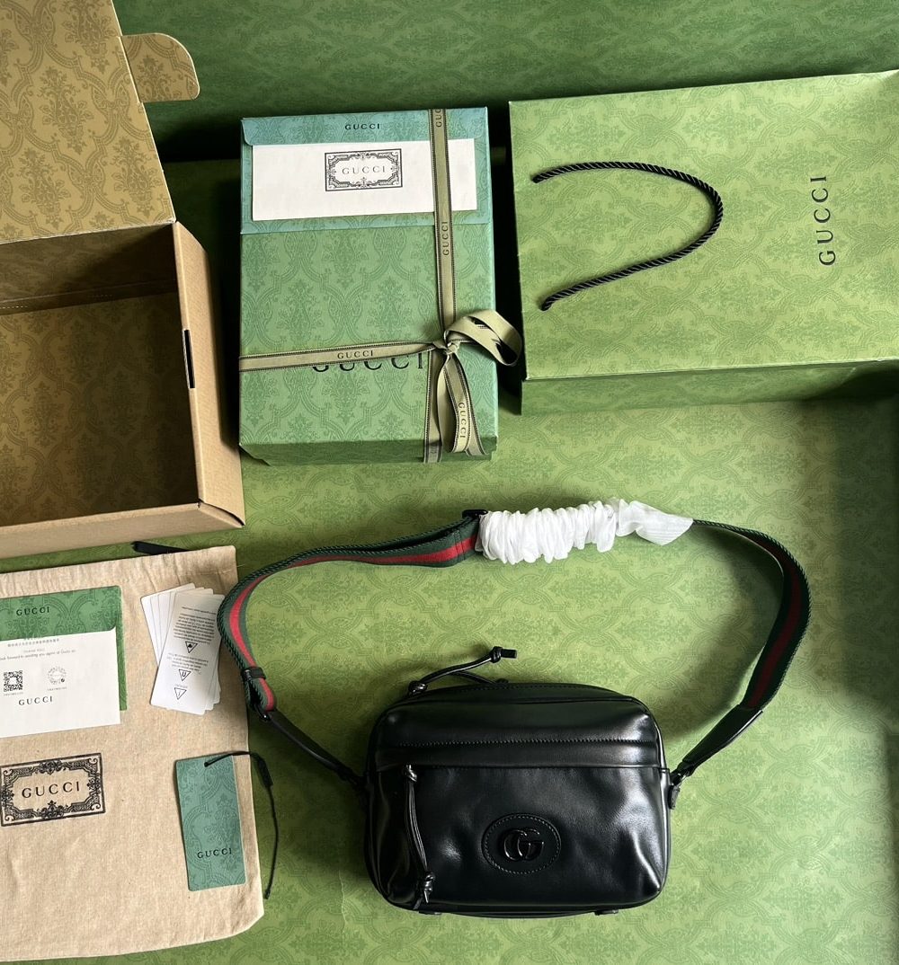 1:1 Replica Gucci Shoulder Tonal Double G Bag Green Khaki/Black For Men 23.3cm/9.2in 725696 AABDH 3353