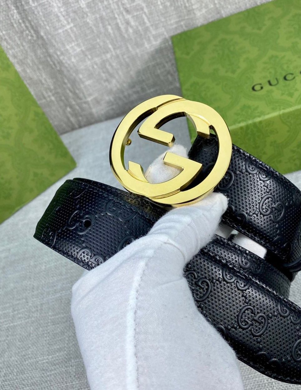 1:1 Replica Gucci Signature Belt Black GG, Women Belt 370543 CWC1G 1000