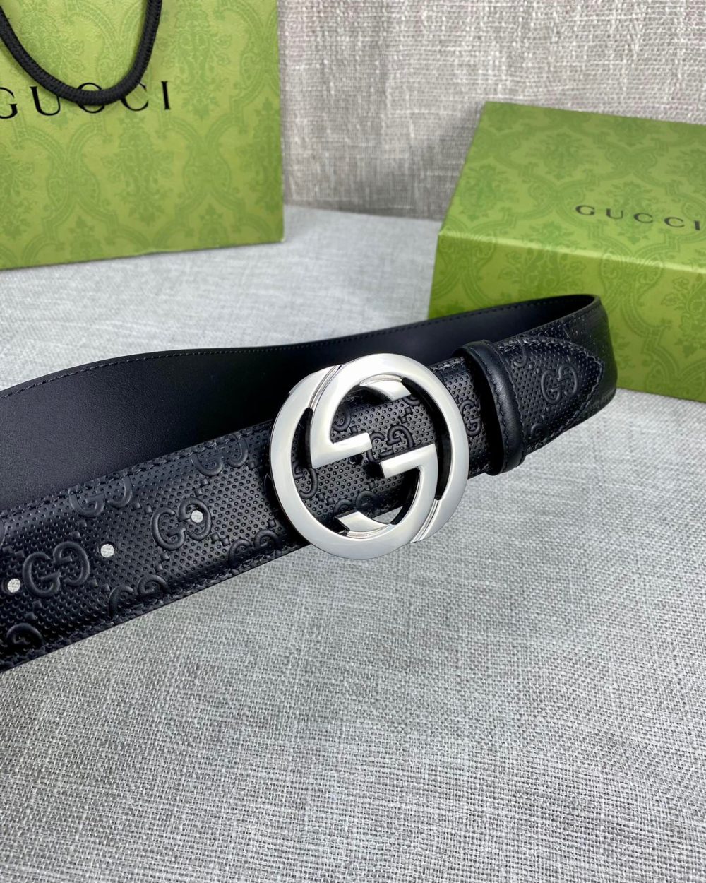 1:1 Replica Gucci Signature Belt Black GG, Women Belt ‎411924 CWC1N 1000