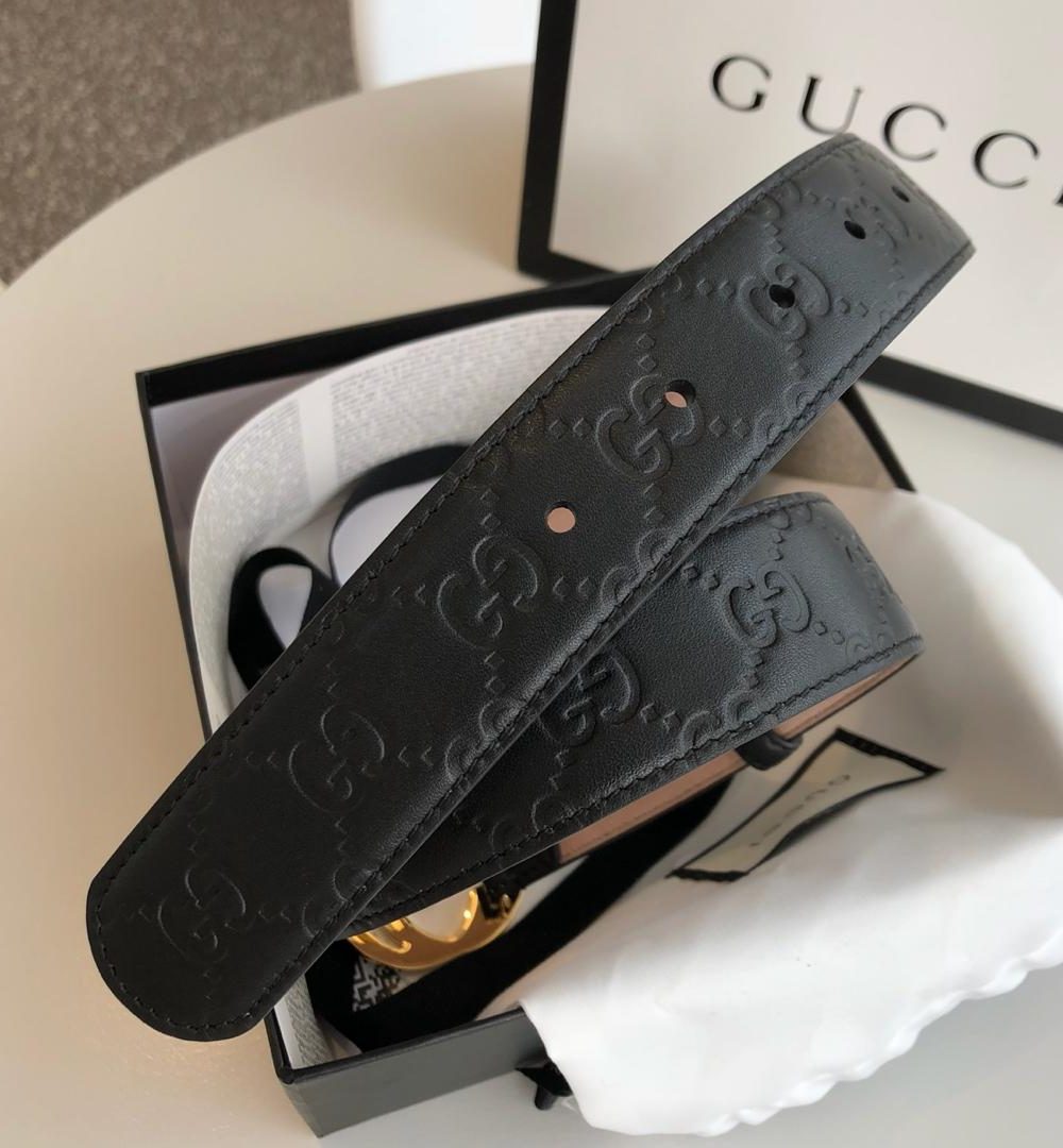 1:1 Replica Gucci Signature Belt Black/Cream GG, Women Belt 370543