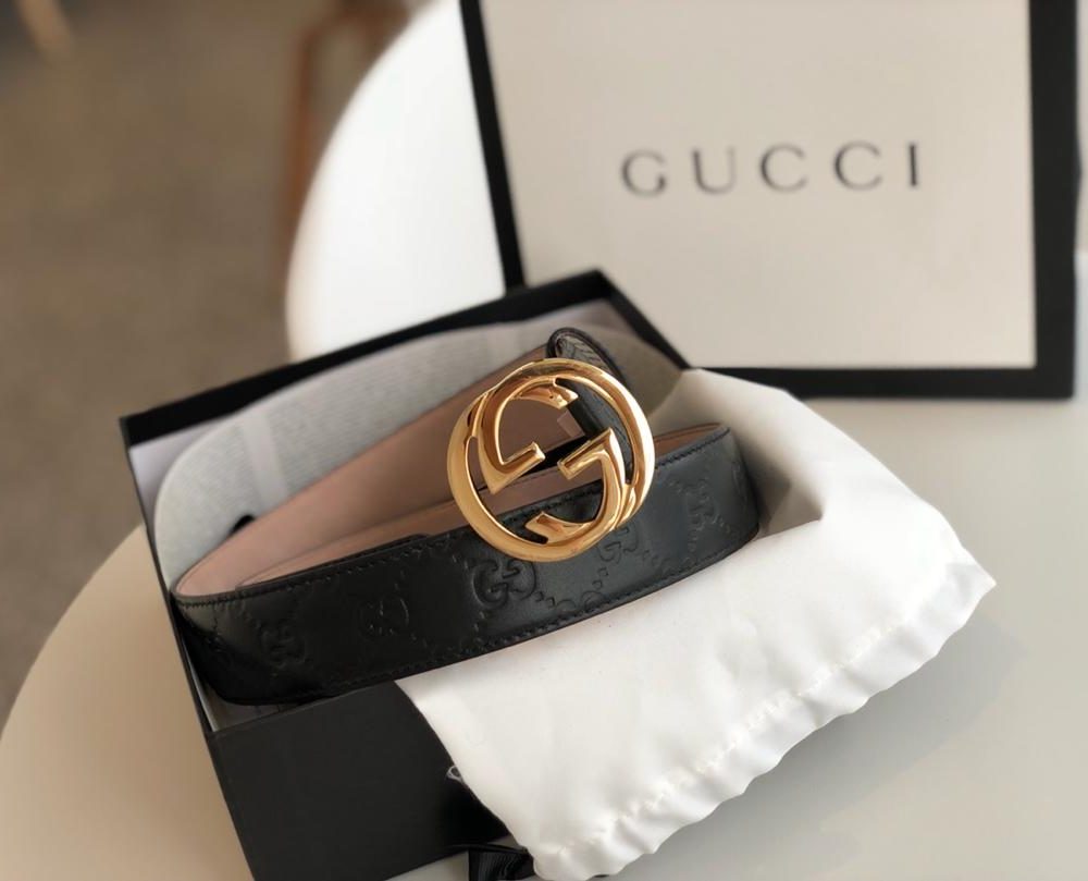 1:1 Replica Gucci Signature Belt Black/Cream GG, Women Belt 370543