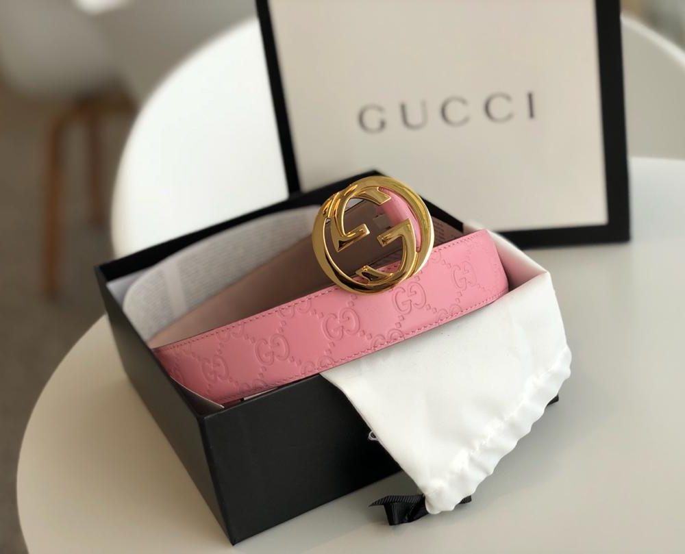 1:1 Replica Gucci Signature Belt Pink/Cream GG, Women Belt 370543