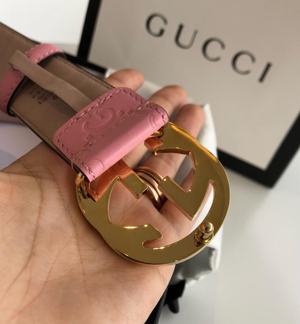 1:1 Replica Gucci Signature Belt Pink/Cream GG, Women Belt 370543