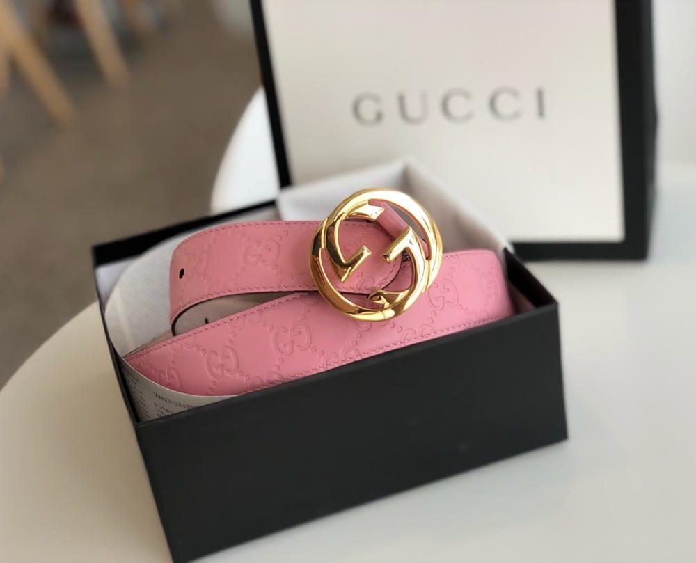 1:1 Replica Gucci Signature Belt Pink/Cream GG, Women Belt 370543