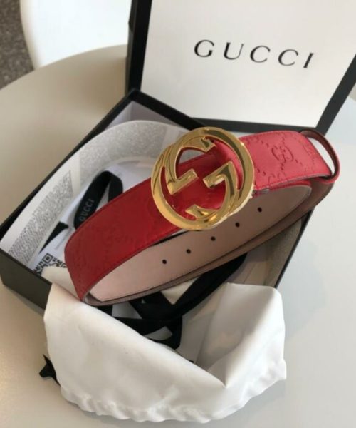 1:1 Replica Gucci Signature Belt Red/Cream GG, Women Belt 370543